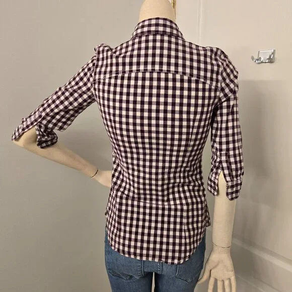 Garage Purple and white buffalo check plaid button up shirt, cotton - Picture 4 of 11